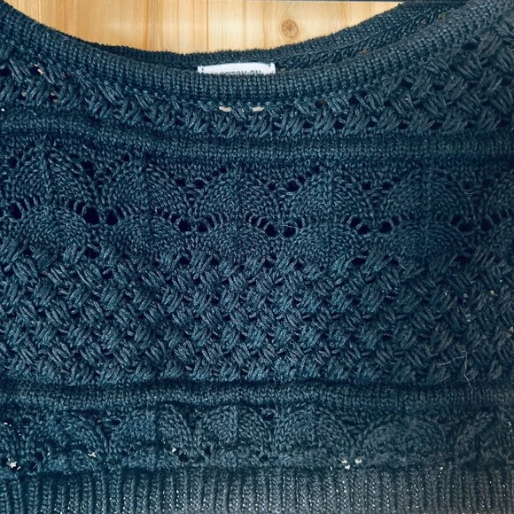 Cotton On Crochet Knit Crop Top Black Short Sleeve Boho Grunge Festival XS - Picture 2 of 8